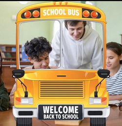 Back ToSchool First Day OfSchool Photo Props Bus Photo Booth Frame Welcome Decor Yellow Wheels On The Bus Party Sign For TeacherStudent Classroom Part