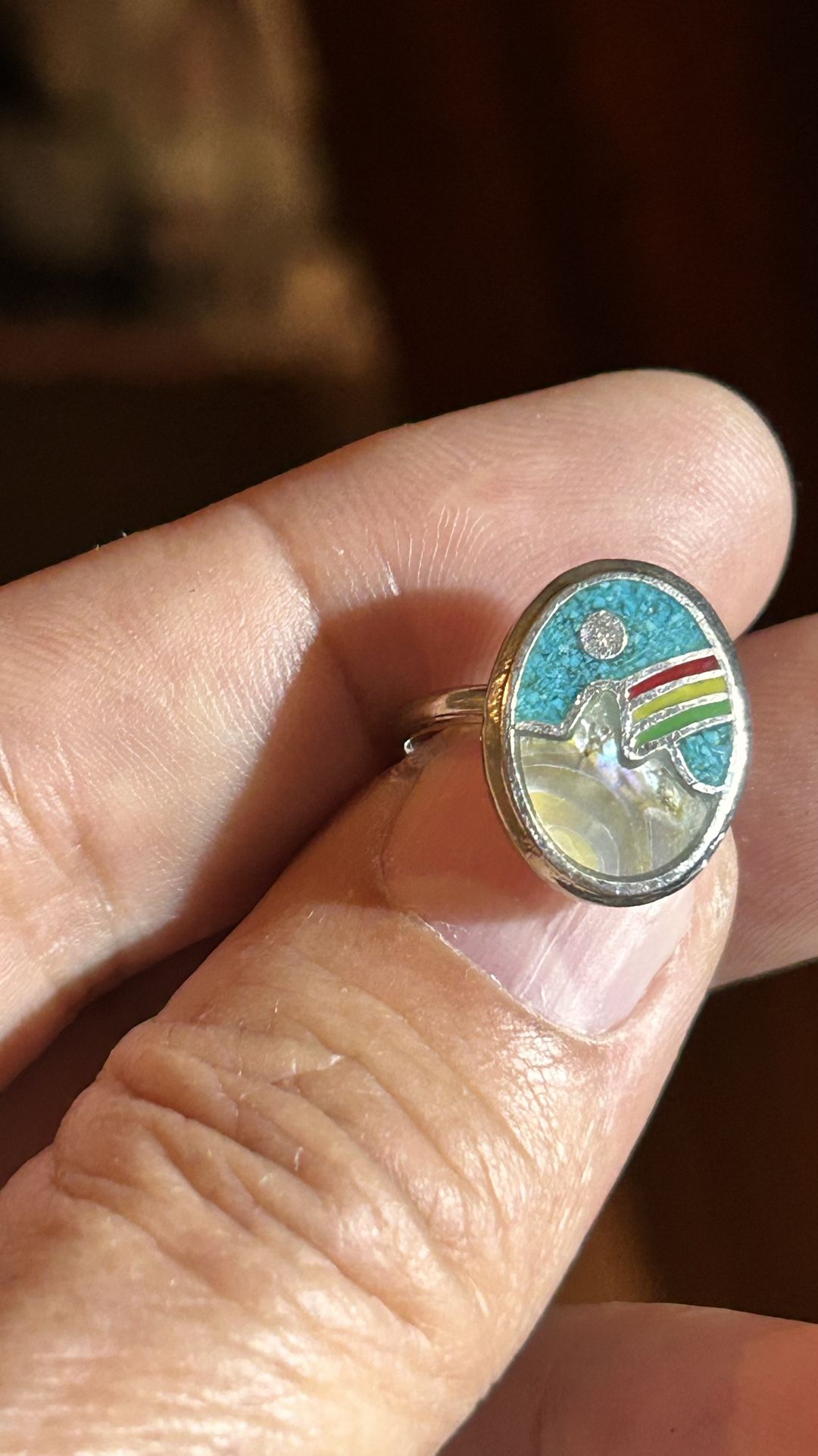 Silver Ring With Crashed Turquoise A D Mother Of Pearls Design