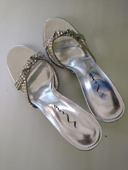 Nina New York Silver Bedazzled Heels