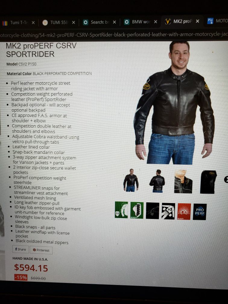 Vanson Motorcycle jacket MK2 proPERF CSRV SPORTRIDER