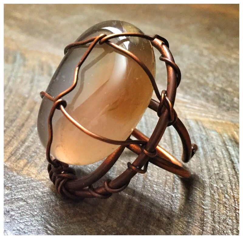 Beautiful One of a Kind copper ring with Eye of Tiger stone