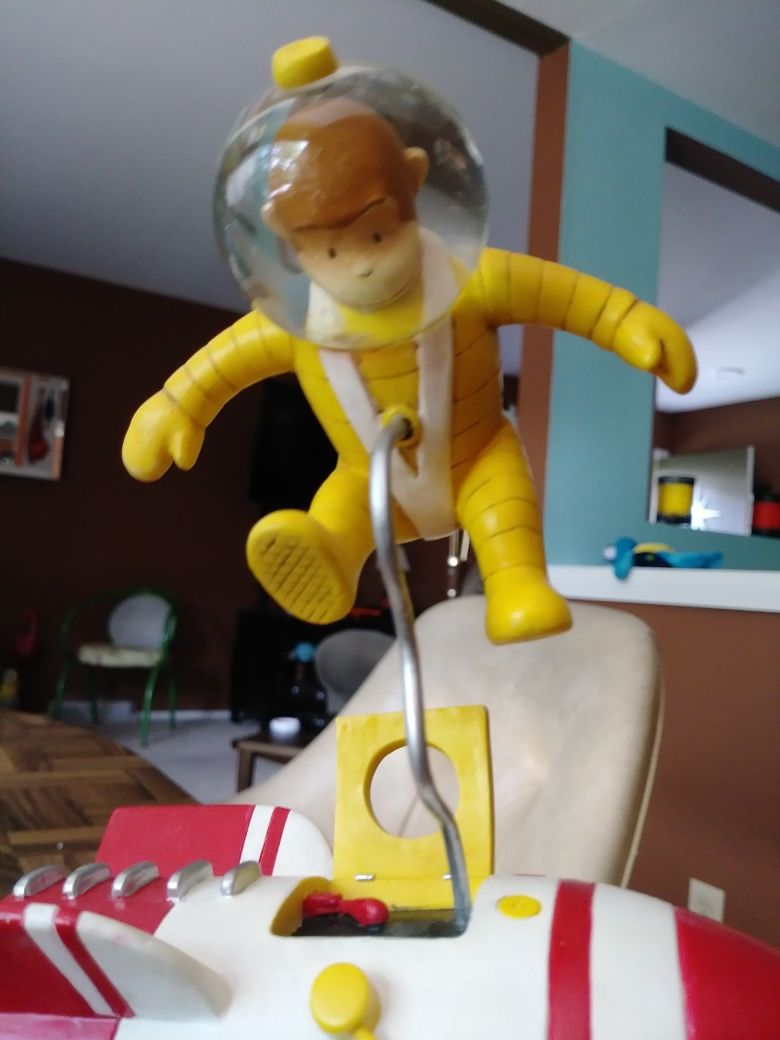 Vintage curious george snow globe rocket ship with original box