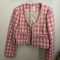Avec Les Filles (French Brand)  Cute Pink Crop Trim Jacket  