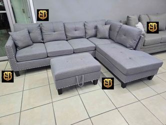 Gray Sectional Sofa with Ottoman