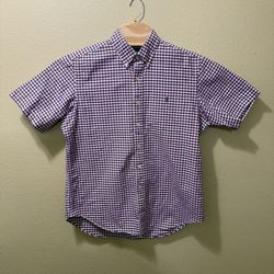 Men’s Large Vintage Ralph Lauren Purple White Plaid Button Up Shirt