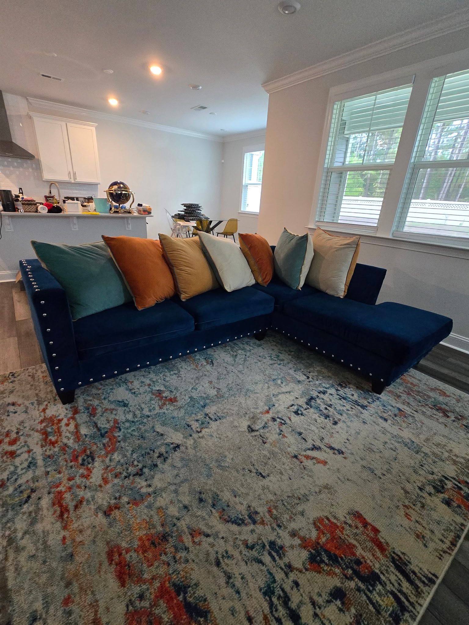 Navy Blue Sectional Sofa with Nailhead Trim