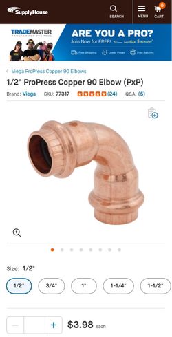 1/2 in 90 elbows copper press 10pack