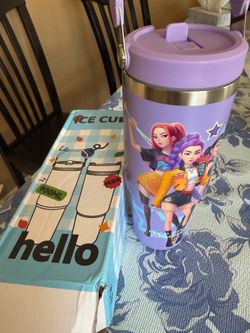 KPop Demon Hunters 900ml Tumbler with Straw and Handle, Teens, Insulated Stainless Steel Travel Mug