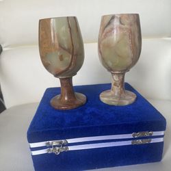 2 Vintage Natural Onyx Marble  Glasses 