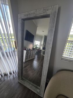 Large 71" × 31" Full-Length Mirror – Weathered White Wood Frame