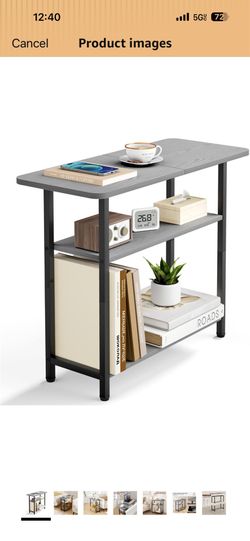 SLEEPING LAMB Side Table for Living Room, 3-Tier End Table for Small Space with Wide Storage Tabletop, Narrow Nightstand for Bedroom, Sofa Couch, Grey
