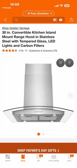 Golden Vantage 30 in. Convertible Kitchen Island Mount Range Hood in Stainless Steel with Tempered Glass, LED Lights and Carbon Filters