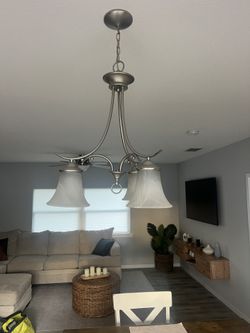 Brushed Nickel 3-Light Dining Room Chandelier - Excellent Condition