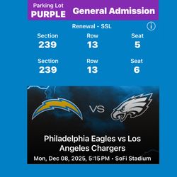 Chargers vs Raiders 200 Level (2 Tickets w/ SOFI Parking)