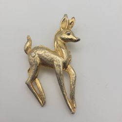Vintage Gold Tone Baby Doe Brooch Pin 1" x 2.25" Winter Christmas Fashion
