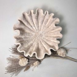 Minimalist Textured Flower Bowl Shape Tray 12x12x3“ - Cream