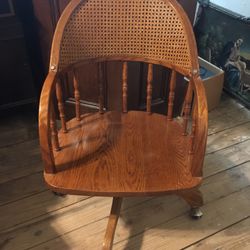 Vintage Cane Back Honey Oak Office/Library Swivel Chair