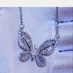 .925 Solid Sterling Silver Butterfly diamond Pendant