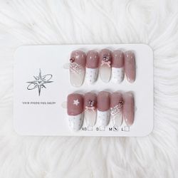 Press-On Nails Mauve French Bow Set