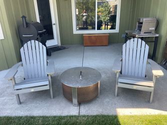 Highwood® Weatherproof Adirondack Chairs with Fire Pit – 3-Piece Patio Set