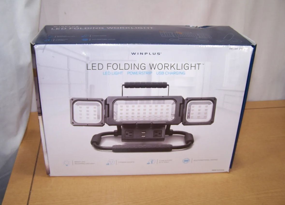 Winplus 2100 Lumens LED Panel Folding Work Light w/ AC USB Power Strip Mountable