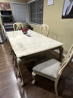 Vintage French Style Dining Table Set – Solid Wood – Needs TLC