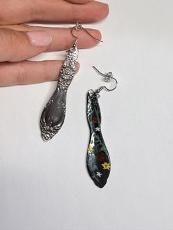 Spoon Earrings – Silver-Plated, Hand-Painted Back, Upcycled Dangles
