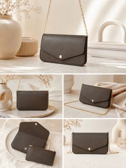 Dark Brown Envelope Crossbody Bag with Chain Strap