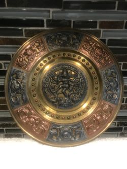 9” Vintage Hindu God Shiva Nataraja Brass Wall plate silver copper metal