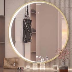 32” Gold Frame Round LED bathroom Mirror 