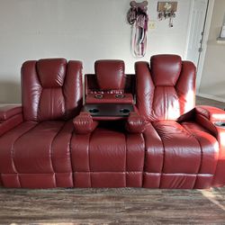 Red leather Couch And Loveseat - 