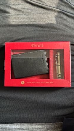 PERRY ELLIS Portfolio Leather Trifold With Pocket Tool Black