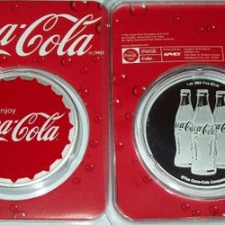  ( 2 oz Silver )  Coca Cola ® 1 troy oz .999 Fine Silver Colorized Round TEP Packaging Bottle Cap