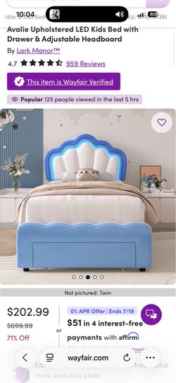 Twin Upholstered LED Kids Bed with Drawer & Adjustable Headboard