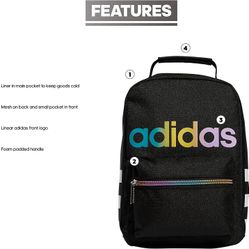 NEW Adidas Unisex Santiago Lunch Bag, Black/Rainbow/White, One Size