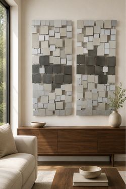 3D Metal Square Wall Art Panel Set of 2