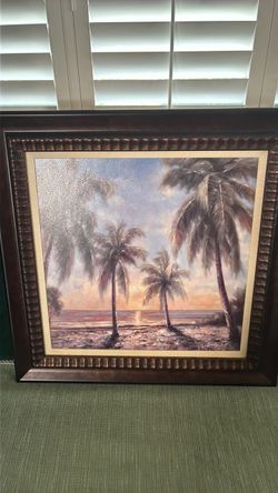 Framed Tropical Palm Tree Sunset Wall Art
