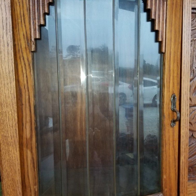 French Oak Sideboard With Leaded Glass