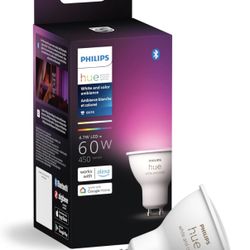 Philips Hue Smart 60W GU10 LED Bulb - White and Color Ambiance Color-Changing Light - 1 Pack - 400LM - Indoor - Control with Hue App - Works with Alex