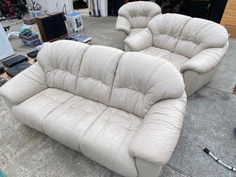 Cream Leather Sofa Set