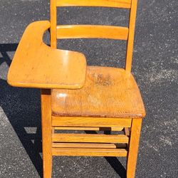 Vintage Child's School Desk Solid Wood with Attached Chair 1960s