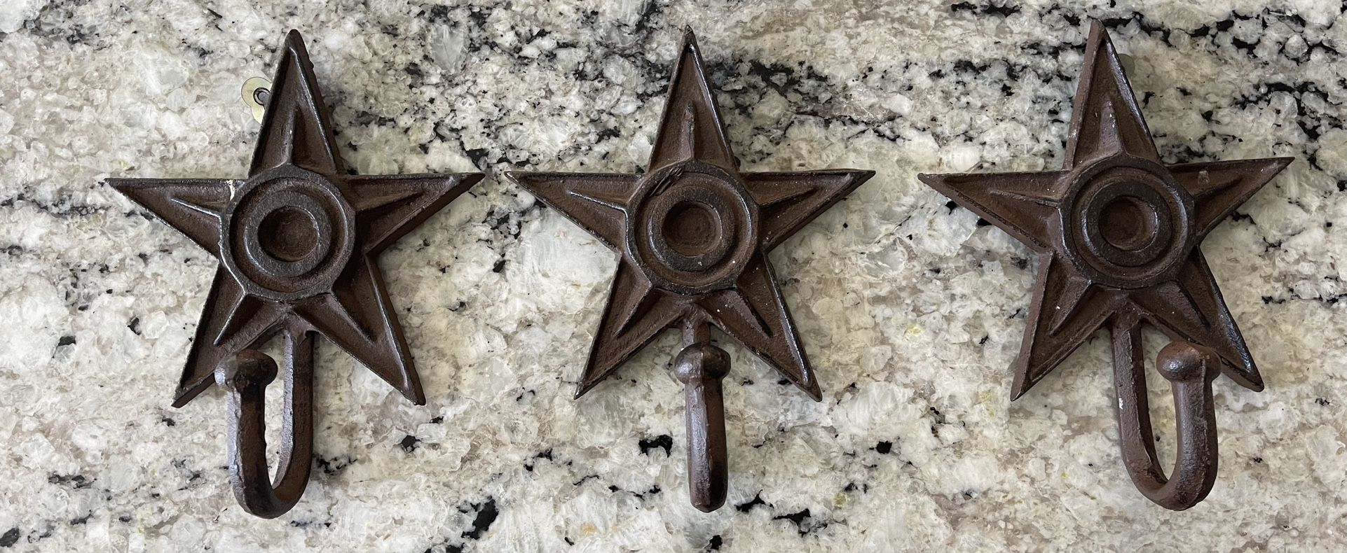 Rustic Western Lone Star (3)Cast Iron Metal Wall Hooks Organizer Decor