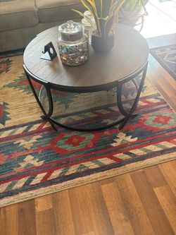 Round Coffee Table with Metal Frame and two end tables
