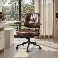New Skro PU Fabric Swivel Ergonomic Office Task Chair in Dark Brown with Recliner and Lumbar Support