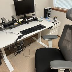 Autonomous Standing Desk, Office Chair, Filing Cabinet and Desk Lamp