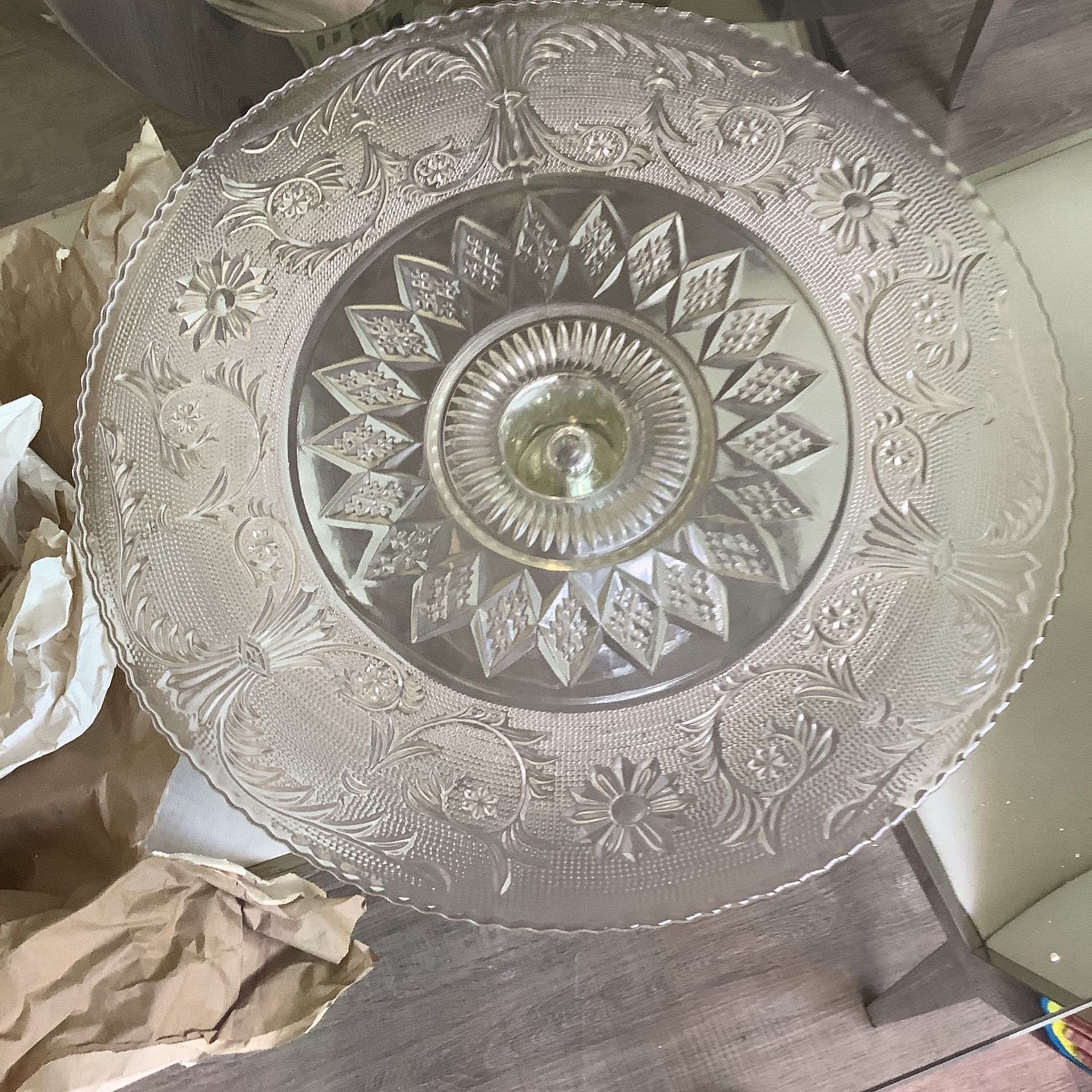 Vintage Pressed Glass Cake Dish Circa 1970