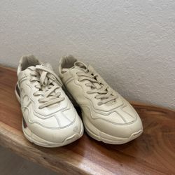 Gucci Cream Leather Men's Sneakers with Signature Web Detail