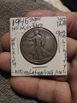 🇺🇸"World War # 2 "Walking Liberty"(1945"No M./ M.") Wt:12…28 W./ Errors. Uncirculated.