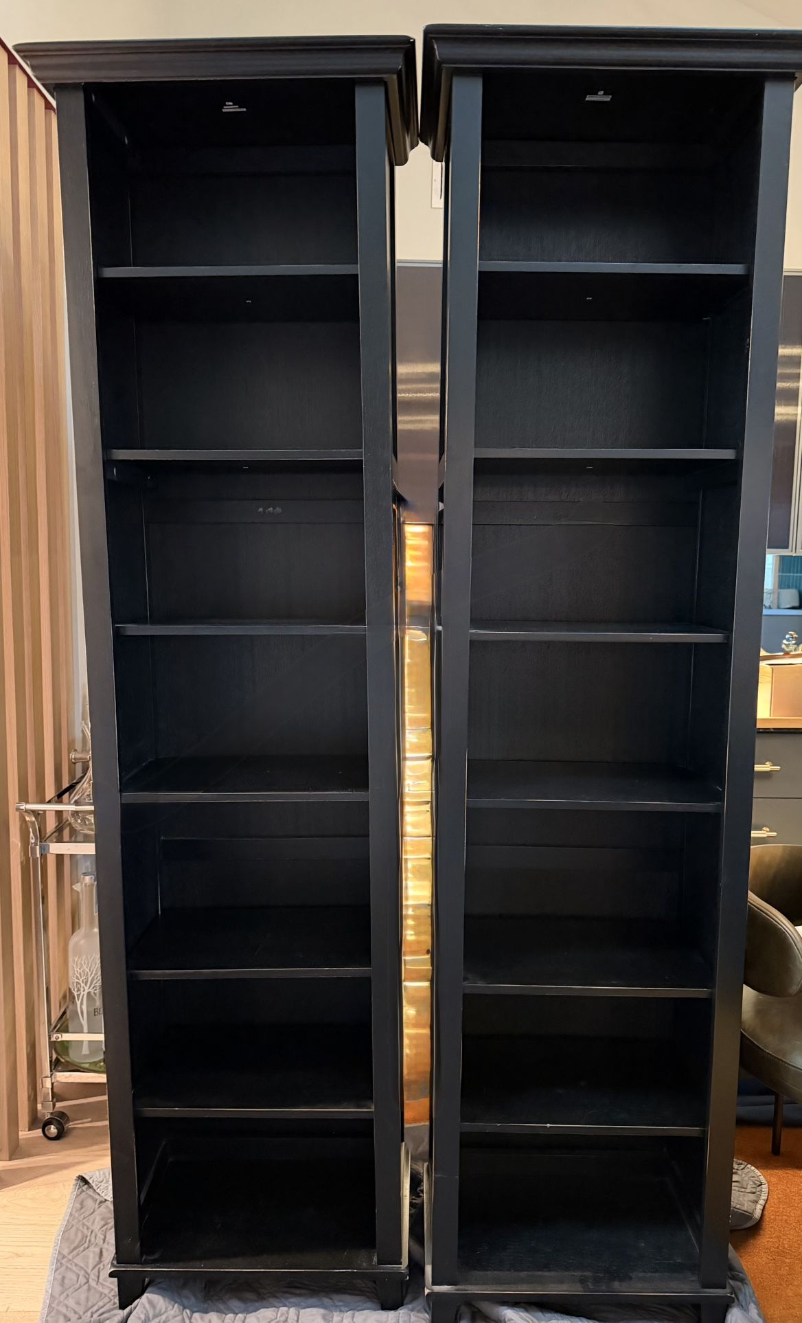 Black tall wood bookshelves - awesome storage