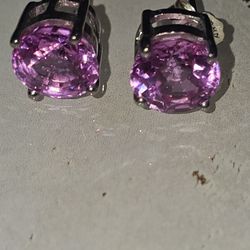 Pink Tourmaline Earrings Studs 925 Silver